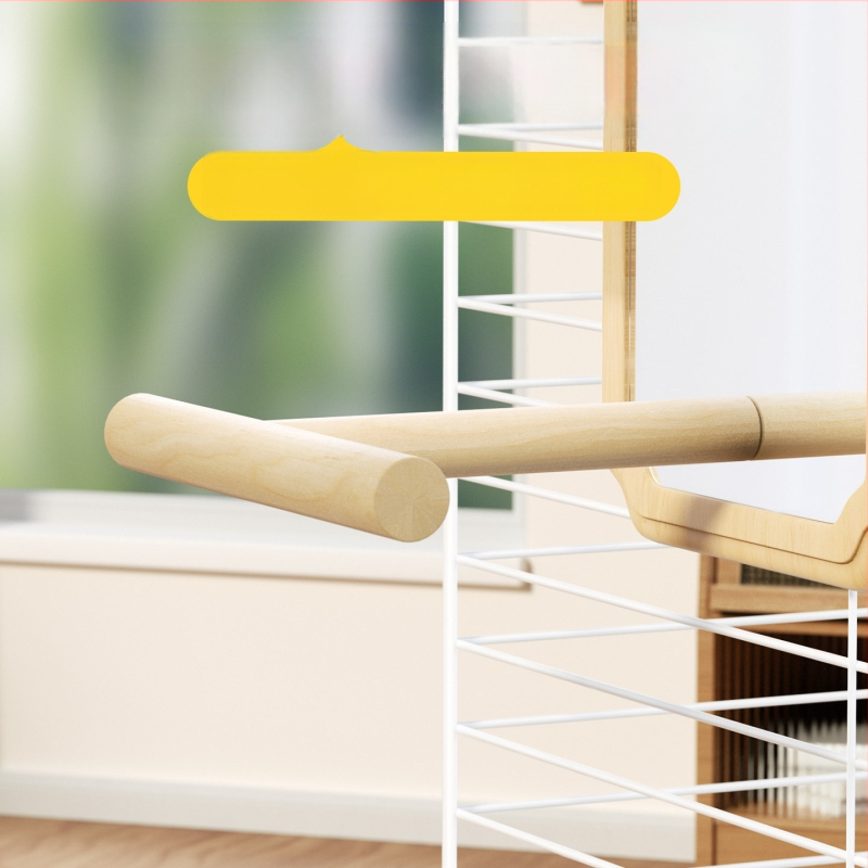 Papūgos veidrodžio žaislas su mediniu stovu (Anti evazijos dizainas, Be ritinių, Paukščiams)