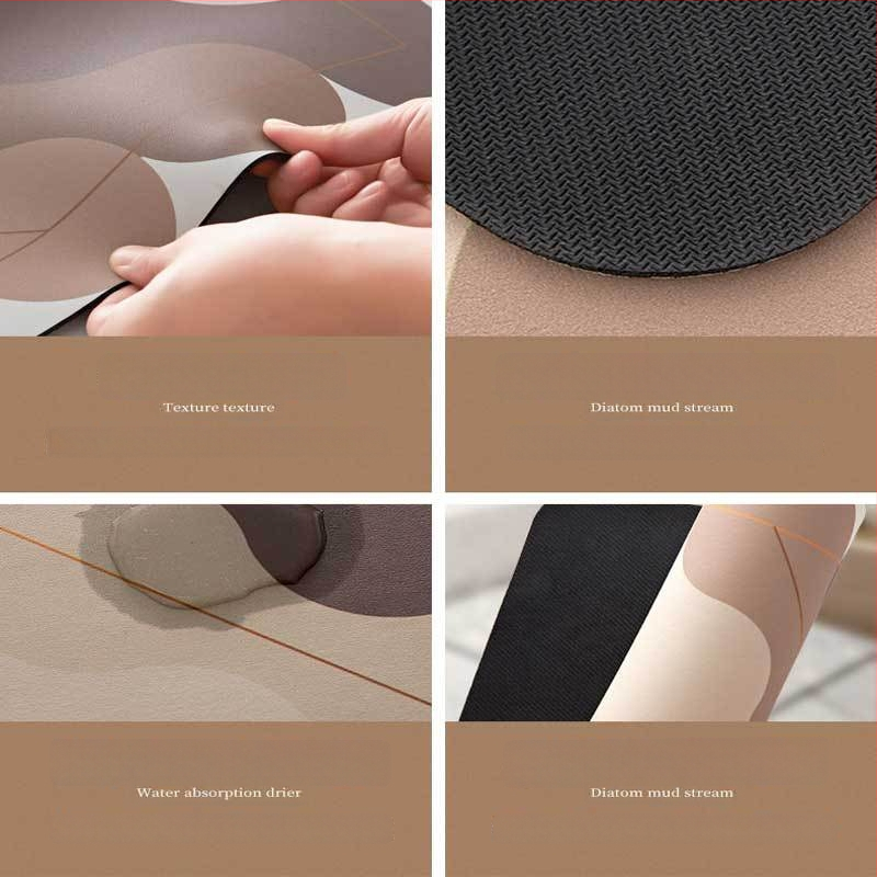 Diatomito molio vonios kilimėlis, ovalus formos, geometrinio modelio, sugeria vandenį ir greitai džiūsta, neslidus paviršius