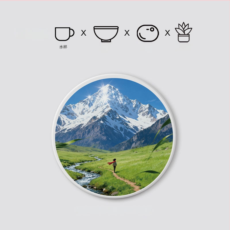 Diatomitų padėkliukai stiklinėms su peizažų motyvu, apvalūs, sugeria vandenį, greitai džiūsta, neslidūs, su individualiu logotipu
