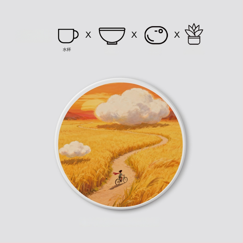 Diatomitų padėkliukai stiklinėms su peizažų motyvu, apvalūs, sugeria vandenį, greitai džiūsta, neslidūs, su individualiu logotipu