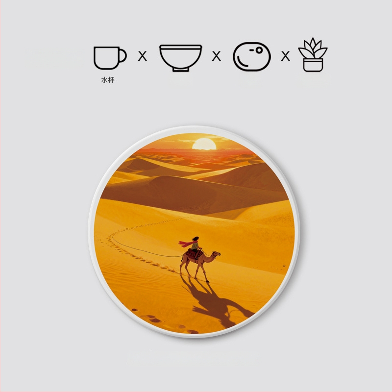 Diatomitų padėkliukai stiklinėms su peizažų motyvu, apvalūs, sugeria vandenį, greitai džiūsta, neslidūs, su individualiu logotipu