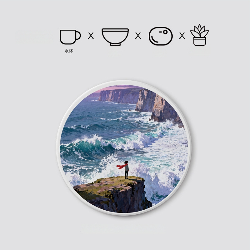 Diatomitų padėkliukai stiklinėms su peizažų motyvu, apvalūs, sugeria vandenį, greitai džiūsta, neslidūs, su individualiu logotipu