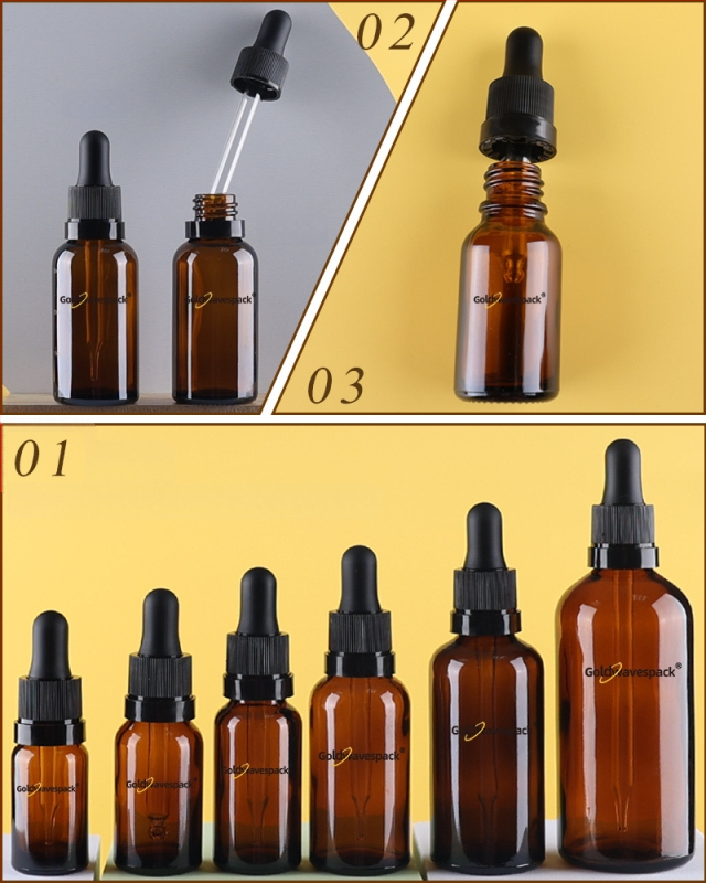 Pritaikytas stiklinis kosmetikos buteliukas su anti-vagystės lašintuvu, 18/410 kaklelis, spauda ir elektroplatinimas, skirta grožio pakuotei
