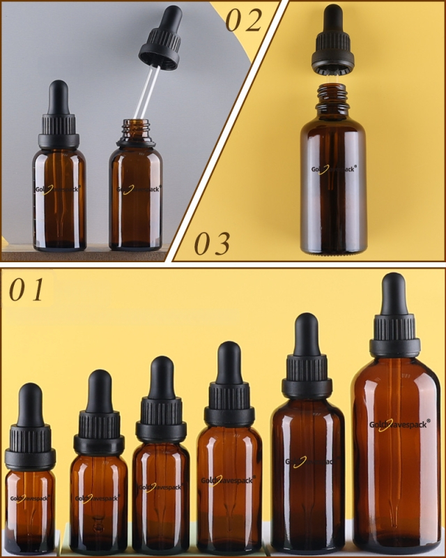 Pritaikytas stiklinis kosmetikos buteliukas su anti-vagystės lašintuvu, 18/410 kaklelis, spauda ir elektroplatinimas, skirta grožio pakuotei