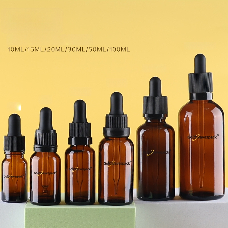 Pritaikytas stiklinis kosmetikos buteliukas su anti-vagystės lašintuvu, 18/410 kaklelis, spauda ir elektroplatinimas, skirta grožio pakuotei