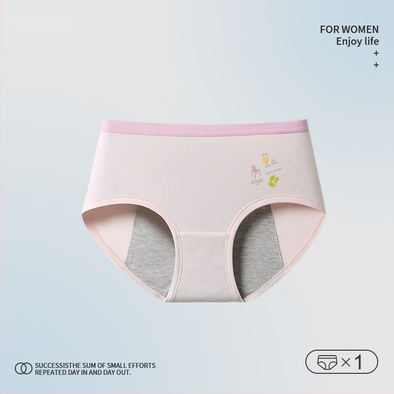 Mėnesinių apatiniai paauglėms – karikatūrų raštas, pagrindinis audinys: medvilnė 46%, kirkšnies įdaila 5% spandekso, vidutinio aukščio liemuo, skirtas 13–18 metų mergaitėms