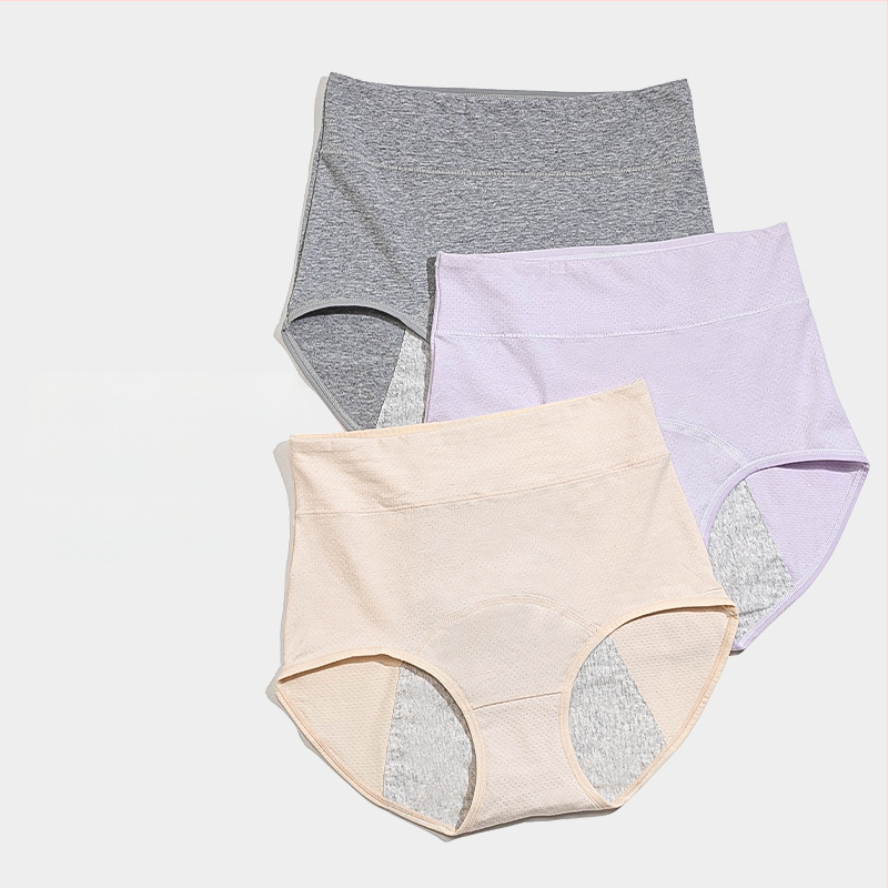 Menstruacijų apatinių kelnaitės su aukštu juosmeniu, antibakterinė intymi zona, priekyje ir gale apsauga, pagrindinis audinys 92,6% medvilnė, intymi zona 100% medvilnė