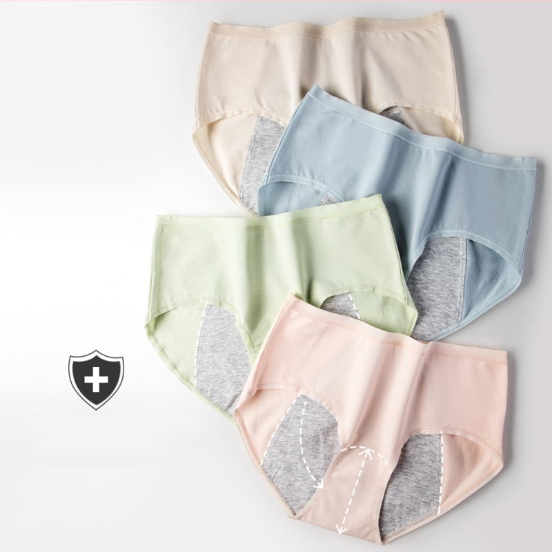 Moteriški 100% medvilniniai apatinių kelnaitės su išplėstu tarpeliu, 60 vnt., antibakterinės 7A, apsauga nuo nutekėjimo menstruacijų metu