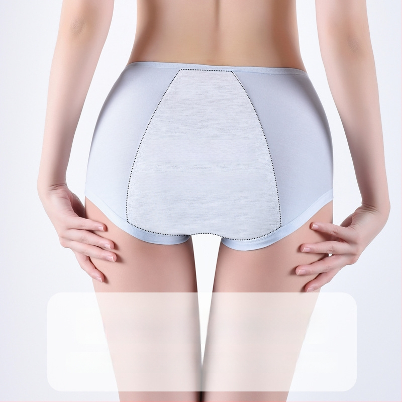 Moteriškos modalinius menstruacinius apatinius su nuotėkio apsauga, vidutinio juosmens, kvėpuojančios, drėgmę sugeriančios, odai malonios; tarpklotė medvilninė 92%, pagrindinis audinys modal (regeneruota celulozė 90%)