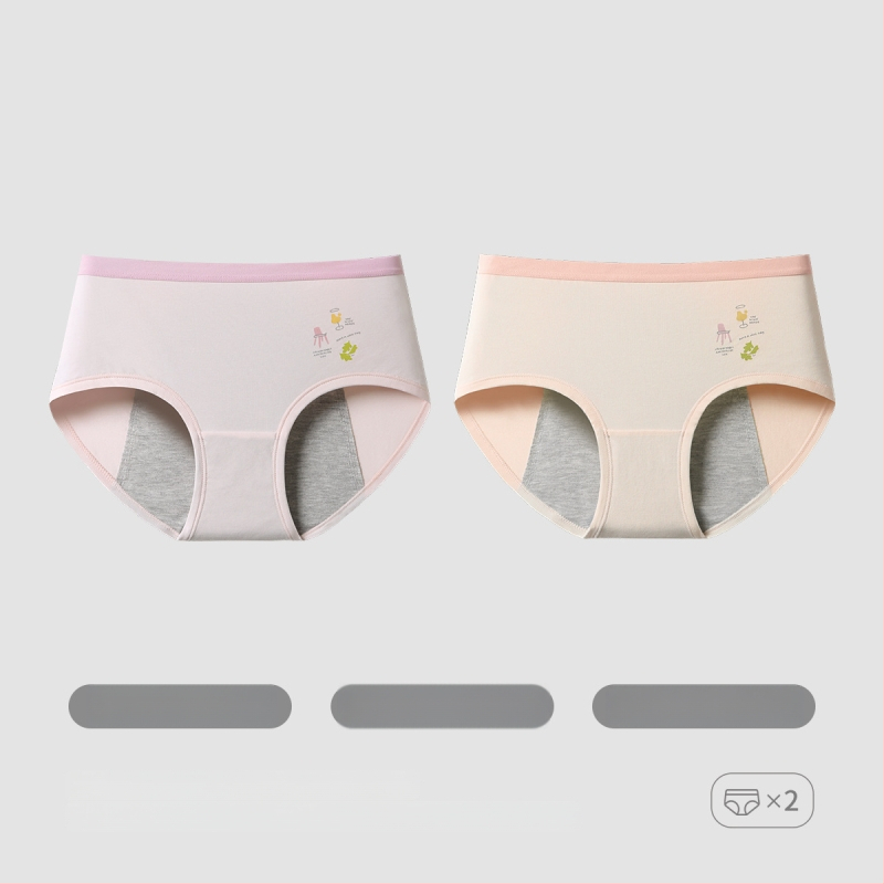 Modalinės menstruacinės kelnaitės paaugliams, vidurio liemens, intarpas 72% regeneruotos celulozės pluošto, fiziologinė funkcija, karikatūros raštas