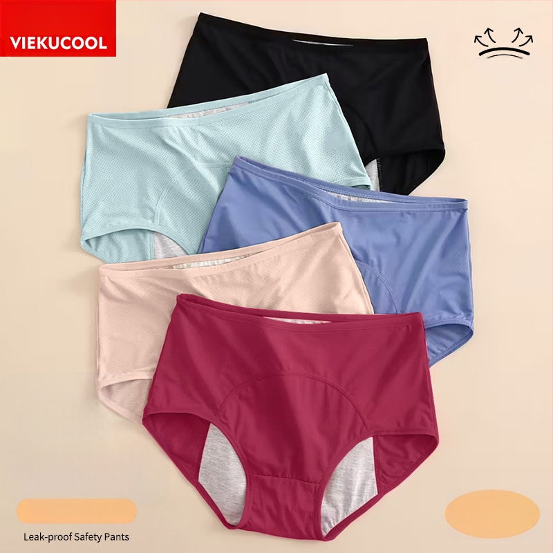 Moterų menstruaciniai apatiniai, megztas poliesterio audinys (82%), vidutinio aukščio liemuo, kvėpuojantys, nepralaidūs skysčiams, be siūlių, medvilnės įdėklas.