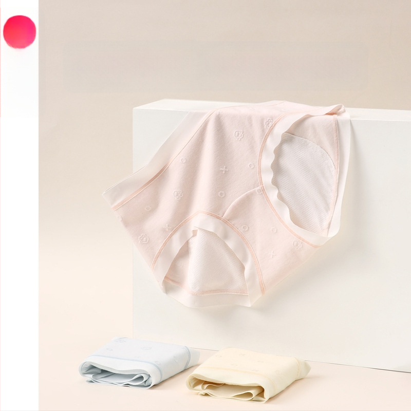 Moterų antibakterinės menstruacinės kelnaitės su vidurio juosmeniu ir apsauga nuo pratekėjimo; pagrindinis audinys: medvilnė-modalas-spandexas; intymi danga: viskozė-spandex-nailonas