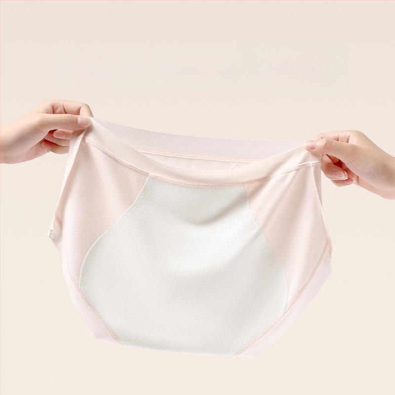 Moterų antibakterinės menstruacinės kelnaitės su vidurio juosmeniu ir apsauga nuo pratekėjimo; pagrindinis audinys: medvilnė-modalas-spandexas; intymi danga: viskozė-spandex-nailonas