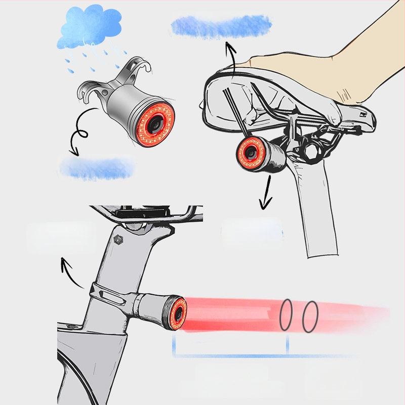 ACRUNU dviratininko išmanusis sensoriaus stabdžių galinis žibintas, IP68 vandeniui, aliuminio korpusas, COB LED, 39 g