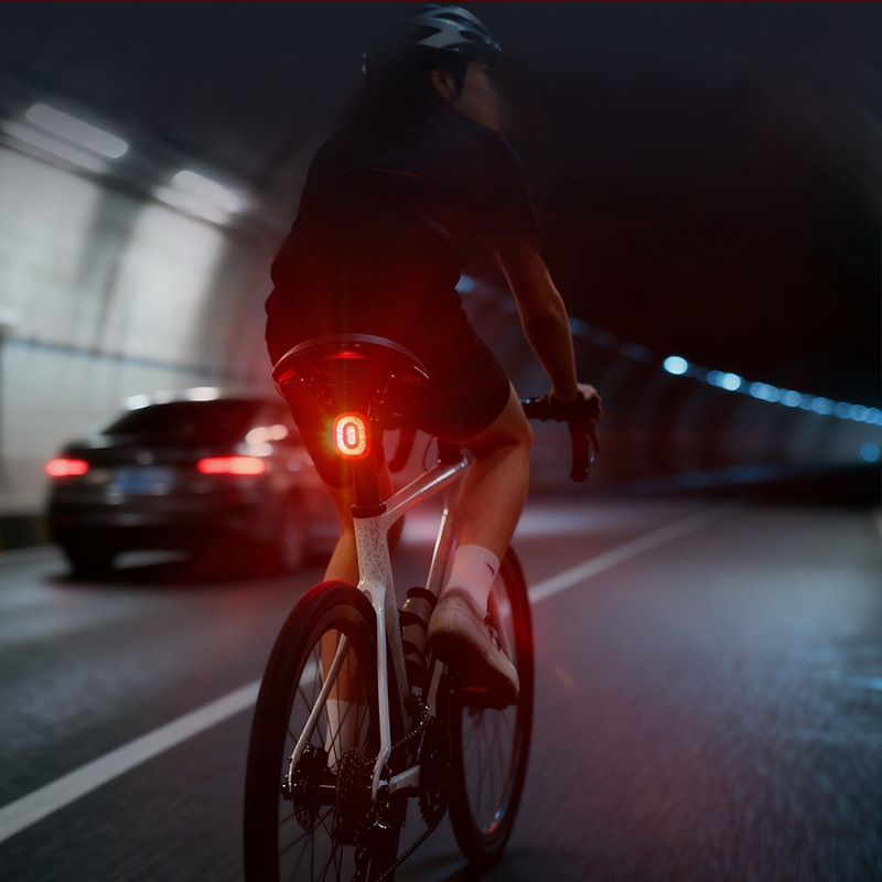 Dviračio galinis žibintas su išmaniu stabdymo jutikliu, USB-C įkrovimas, 600mAh baterija, greito atjungimo tvirtinimas naktiniam važiavimui