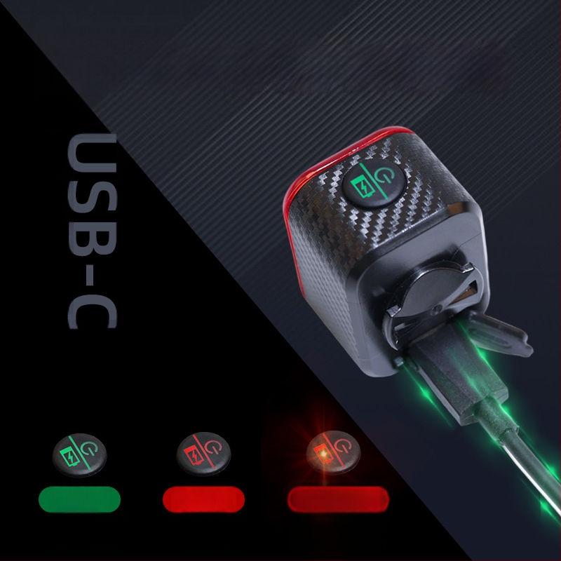 Dviračio galinis žibintas su išmaniu stabdymo jutikliu, USB-C įkrovimas, 600mAh baterija, greito atjungimo tvirtinimas naktiniam važiavimui