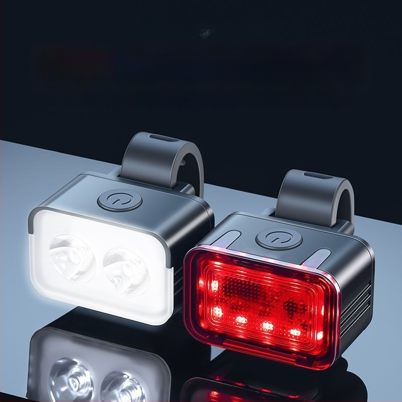 Dviračio žibintų komplektas naktiniam važiavimui: priekinis ir galinis žibintas su stabdymo įspėjimu — tinkamas kalnų ir greitkelių dviračiams, modelis WxrSiYQJ