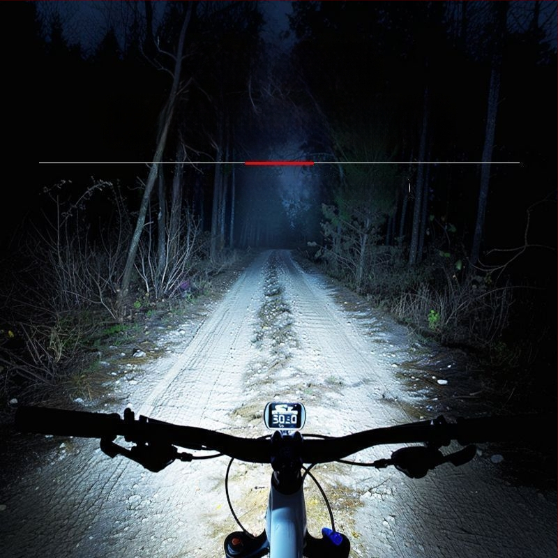 Dviračio žibintų komplektas naktiniam važiavimui: priekinis ir galinis žibintas su stabdymo įspėjimu — tinkamas kalnų ir greitkelių dviračiams, modelis WxrSiYQJ