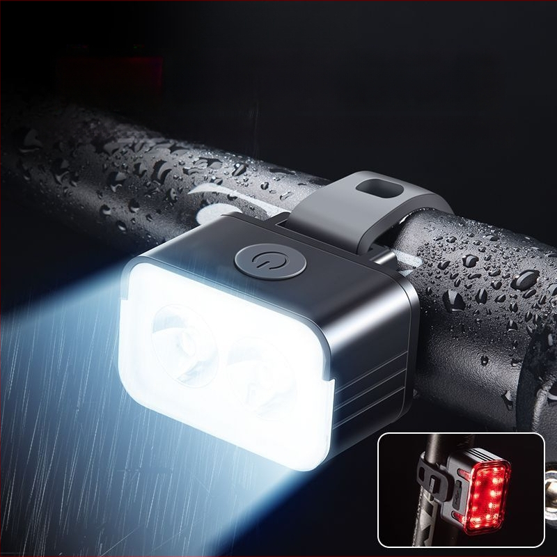 Dviračio žibintų komplektas naktiniam važiavimui: priekinis ir galinis žibintas su stabdymo įspėjimu — tinkamas kalnų ir greitkelių dviračiams, modelis WxrSiYQJ