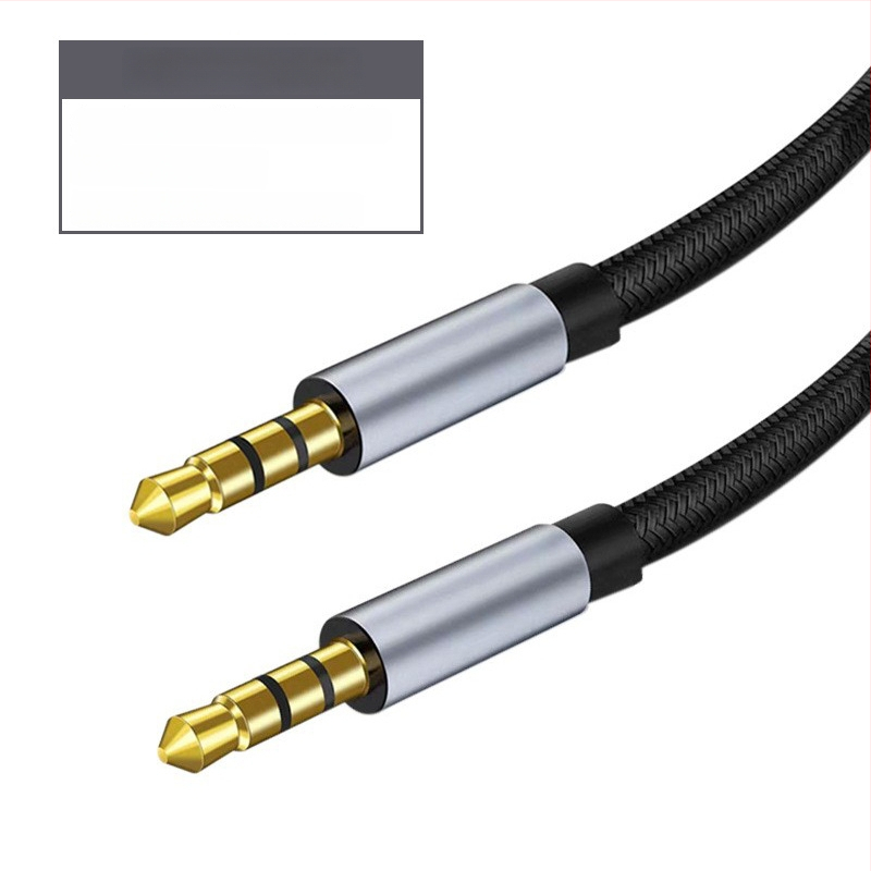 3,5 mm vyrų–vyrų automobilių garso kabelis — auksu dengti kištukai, emalėtas vario branduolys, aliuminio lydinio korpusas, TPU išorė su nailono pynimu, universalus 3,5 mm suderinamumas