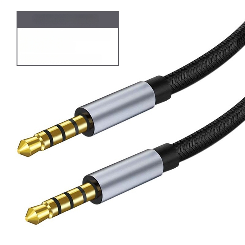 3,5 mm vyrų–vyrų automobilių garso kabelis — auksu dengti kištukai, emalėtas vario branduolys, aliuminio lydinio korpusas, TPU išorė su nailono pynimu, universalus 3,5 mm suderinamumas