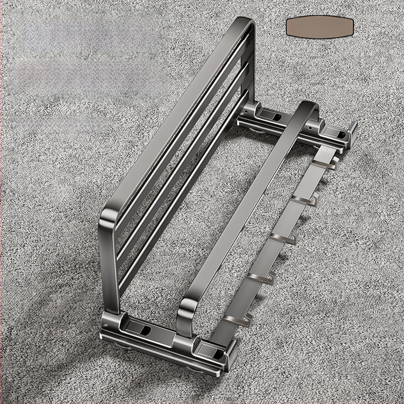 Siurbiamasis rankšluosčių laikiklis su integruotu pakabinimo strypu, be gręžimo, dviejų sluoksnių, nuimamas, 10 kg apkrova