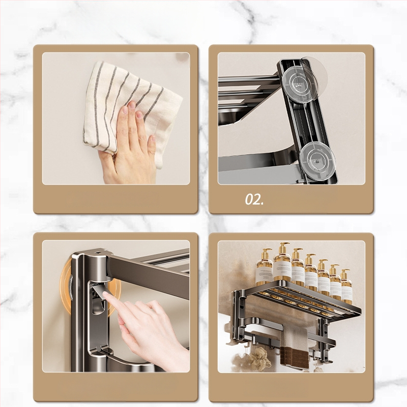 Siurbiamasis rankšluosčių laikiklis su integruotu pakabinimo strypu, be gręžimo, dviejų sluoksnių, nuimamas, 10 kg apkrova