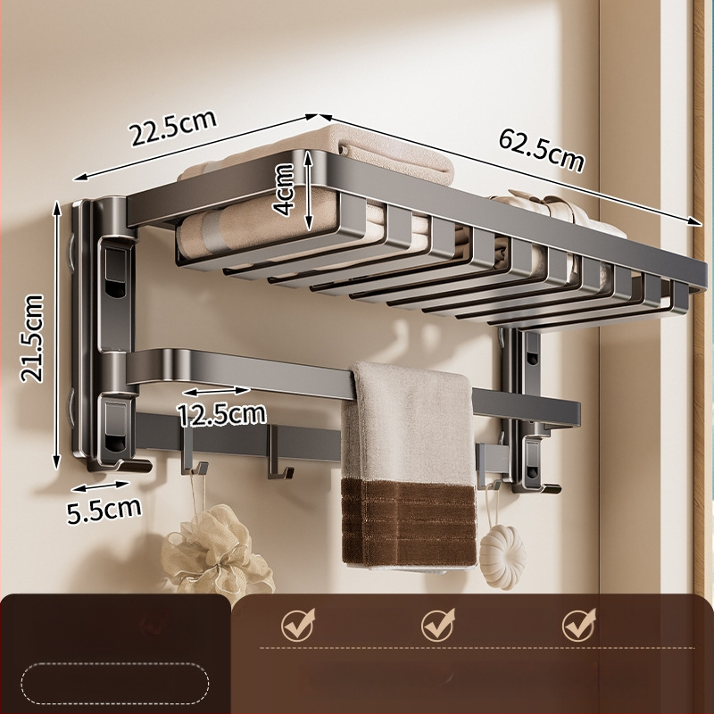 Siurbiamasis rankšluosčių laikiklis su integruotu pakabinimo strypu, be gręžimo, dviejų sluoksnių, nuimamas, 10 kg apkrova