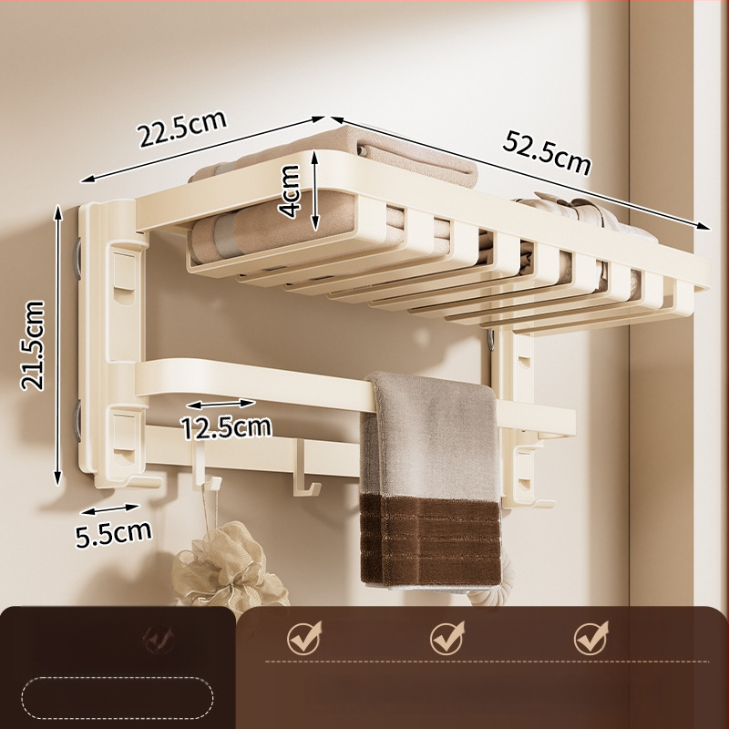 Siurbiamasis rankšluosčių laikiklis su integruotu pakabinimo strypu, be gręžimo, dviejų sluoksnių, nuimamas, 10 kg apkrova