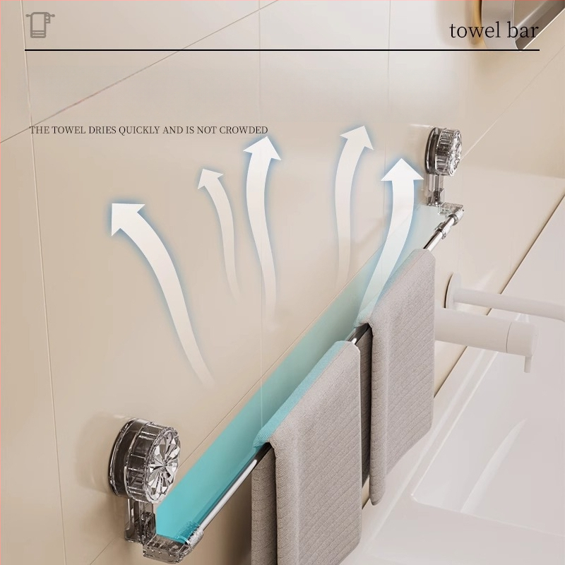 Laikiklis rankšluosčiams su siurbtuku, be gręžimo, teleskopinis vonios laikiklis, iš plastiko ir nerūdijančio plieno