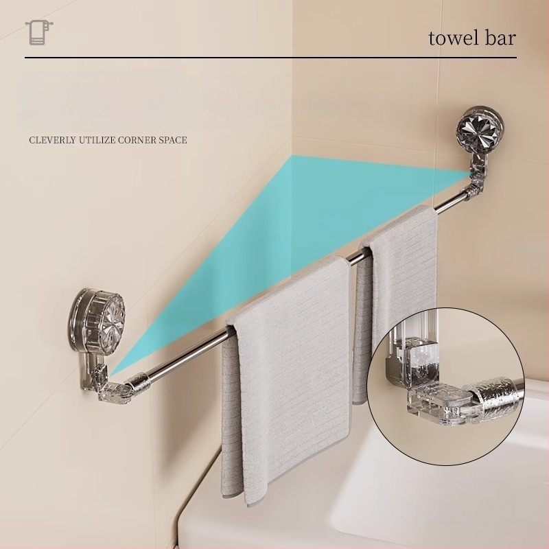 Laikiklis rankšluosčiams su siurbtuku, be gręžimo, teleskopinis vonios laikiklis, iš plastiko ir nerūdijančio plieno