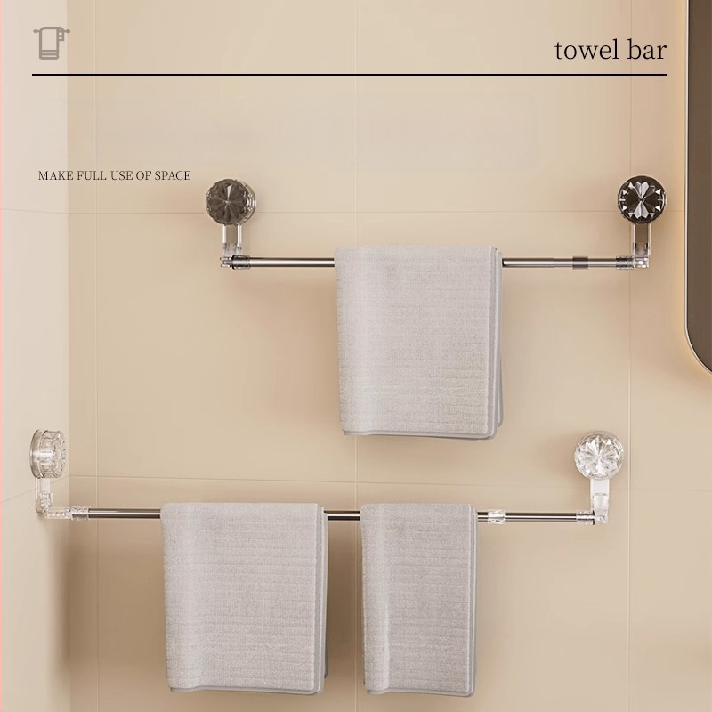 Laikiklis rankšluosčiams su siurbtuku, be gręžimo, teleskopinis vonios laikiklis, iš plastiko ir nerūdijančio plieno