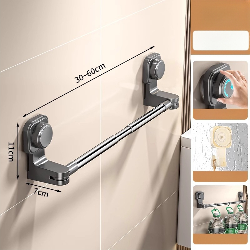 Laikiklis rankšluosčiams su siurbtuku, be gręžimo, teleskopinis vonios laikiklis, iš plastiko ir nerūdijančio plieno