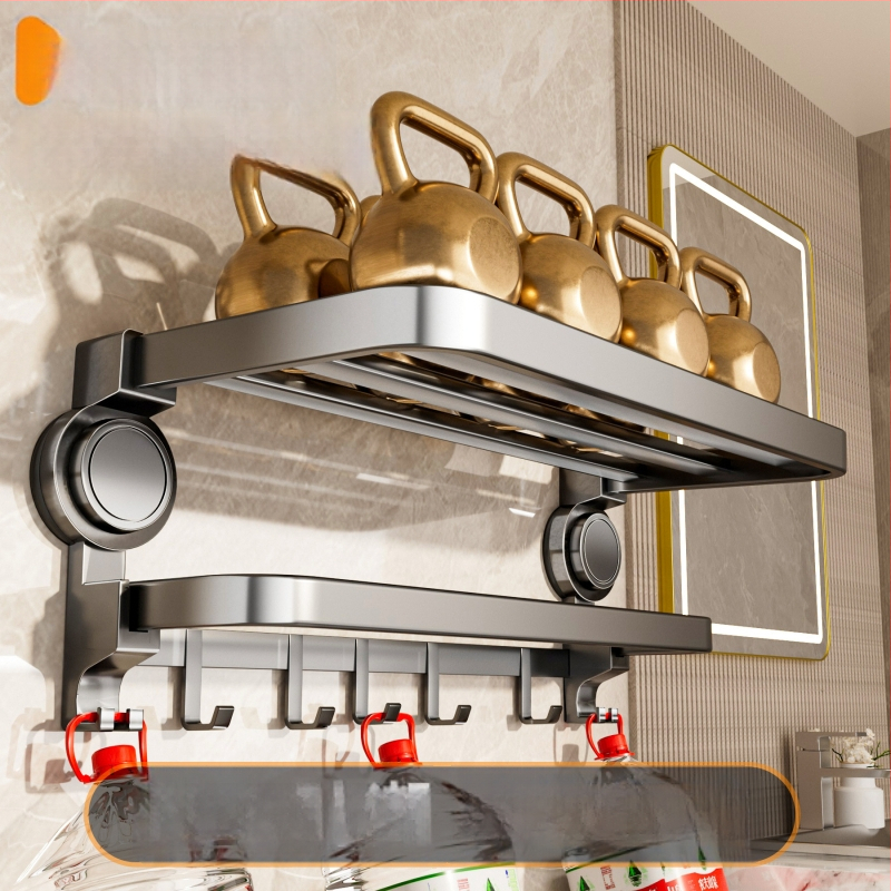 Oginsk metalo rankšluosčių laikiklis vonios kambariui su suction cup — be gręžimo montavimas, sieninis laikiklis saugyklai