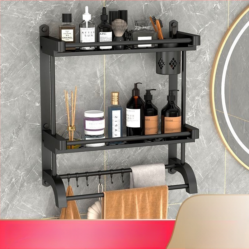 3‑sluoksnis vonios kambario lentyna iš nerūdijančio plieno su PVC danga, sieninis montavimas be gręžimo, skirta higienos priemonėms ir rankšluosčiams