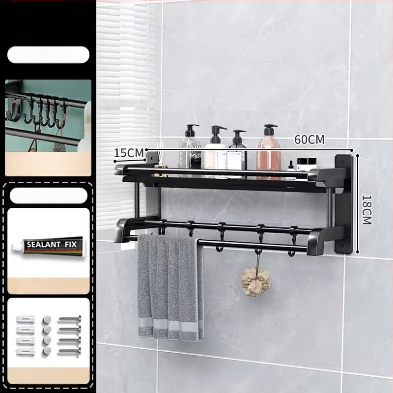 3‑sluoksnis vonios kambario lentyna iš nerūdijančio plieno su PVC danga, sieninis montavimas be gręžimo, skirta higienos priemonėms ir rankšluosčiams