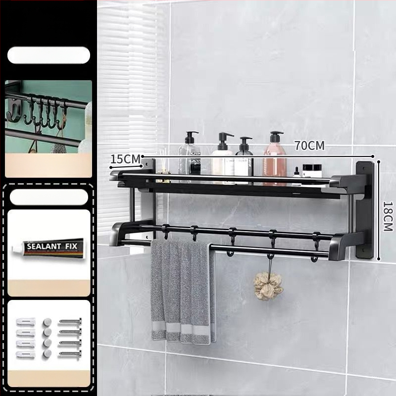 3‑sluoksnis vonios kambario lentyna iš nerūdijančio plieno su PVC danga, sieninis montavimas be gręžimo, skirta higienos priemonėms ir rankšluosčiams