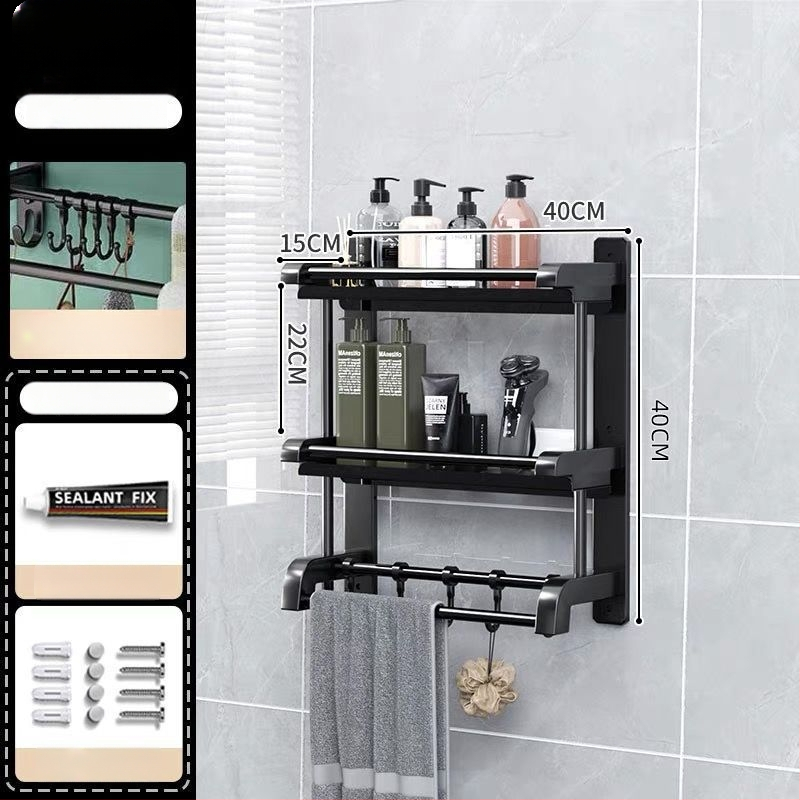 3‑sluoksnis vonios kambario lentyna iš nerūdijančio plieno su PVC danga, sieninis montavimas be gręžimo, skirta higienos priemonėms ir rankšluosčiams