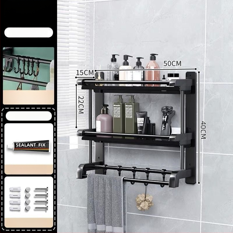 3‑sluoksnis vonios kambario lentyna iš nerūdijančio plieno su PVC danga, sieninis montavimas be gręžimo, skirta higienos priemonėms ir rankšluosčiams