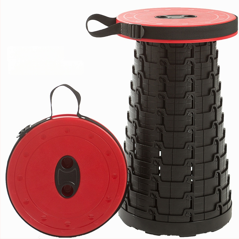 Reisile sobiv kokkukäiv tool — kaasaskantav PP-plastikust ümmarguse istmega tool, kandevõime 100 kg, kaal 980 g, kokkukäiv