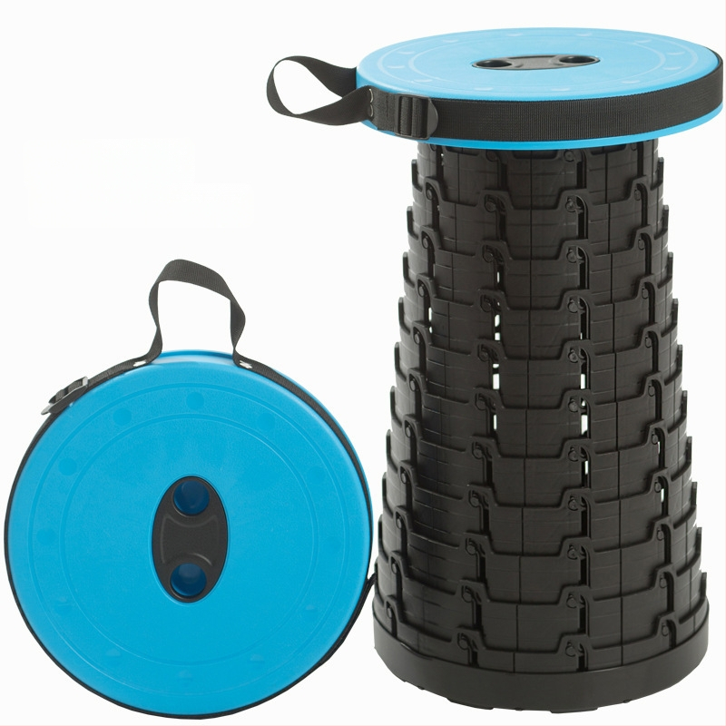 Reisile sobiv kokkukäiv tool — kaasaskantav PP-plastikust ümmarguse istmega tool, kandevõime 100 kg, kaal 980 g, kokkukäiv