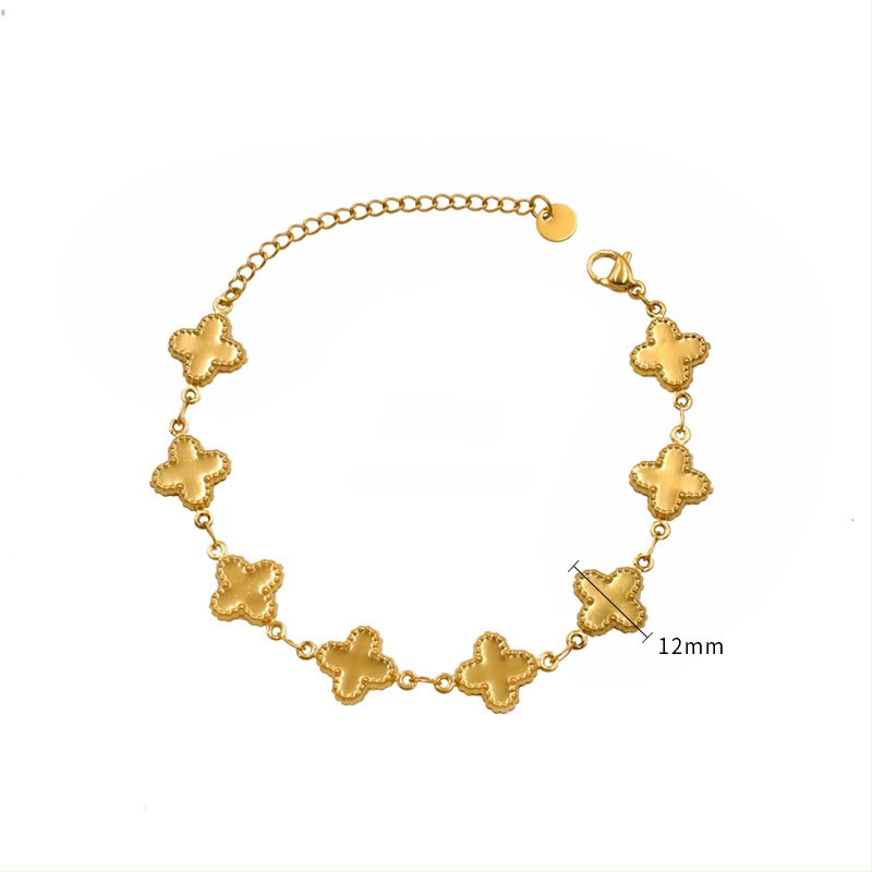 Apyrankė su keturių lapų dobilo geometijos dizainu, lydinys, elektroplakavimas, moterims skirtas mados aksesuaras