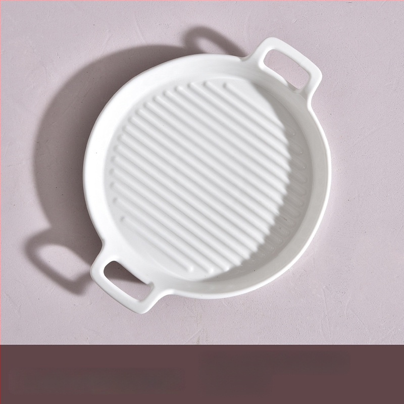 Portselininė kvadratinė kepimo skarda su viena rankena, vientisas raštas, mikrobangų krosnelėje tinkama