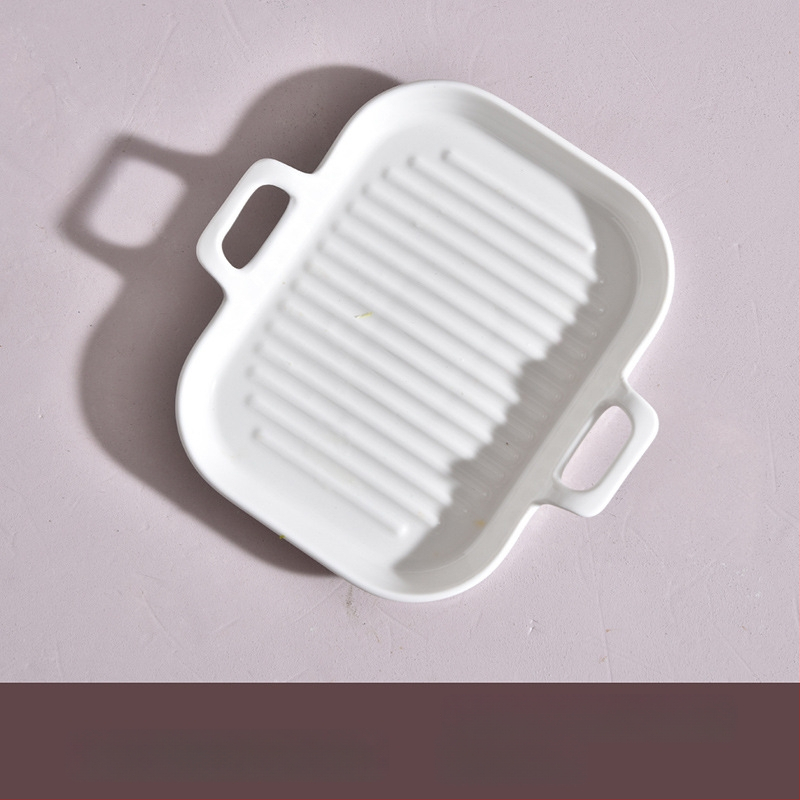 Portselininė kvadratinė kepimo skarda su viena rankena, vientisas raštas, mikrobangų krosnelėje tinkama