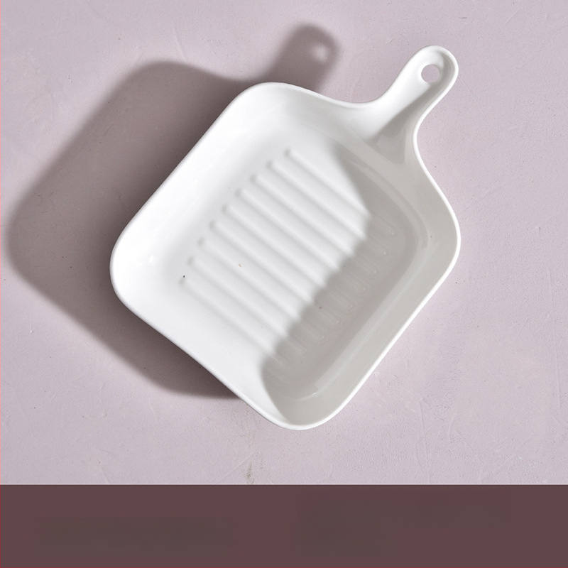 Portselininė kvadratinė kepimo skarda su viena rankena, vientisas raštas, mikrobangų krosnelėje tinkama