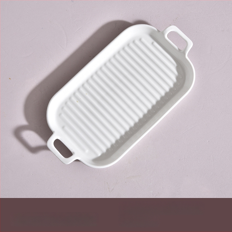 Portselininė kvadratinė kepimo skarda su viena rankena, vientisas raštas, mikrobangų krosnelėje tinkama