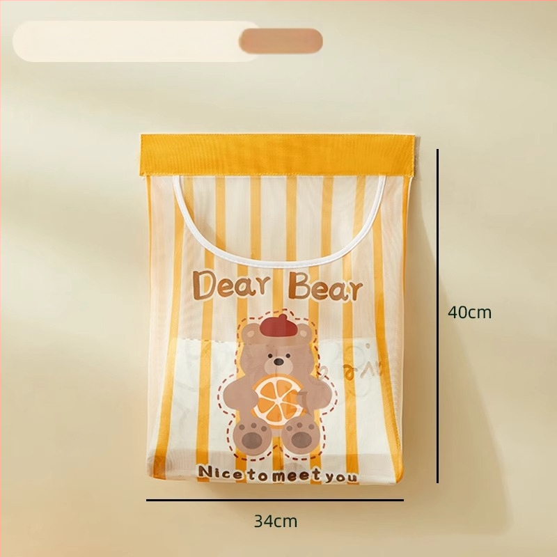 Tinkle montuojama sieninė laikymo kišenė šiukšlių maišiams, virtuvėje, mielas cartoon stilius, daugiafunkcinis organizatorius.