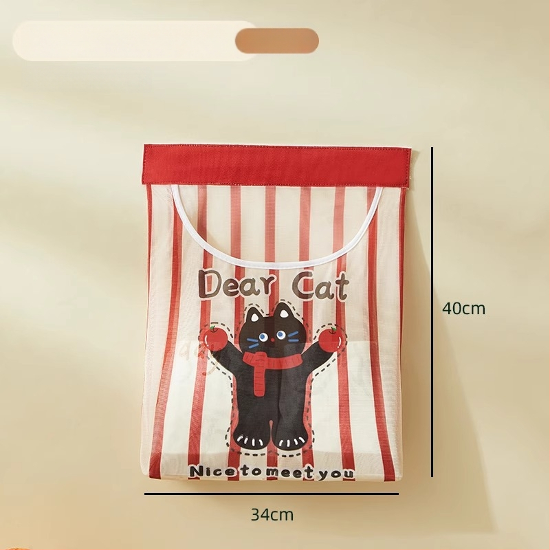 Tinkle montuojama sieninė laikymo kišenė šiukšlių maišiams, virtuvėje, mielas cartoon stilius, daugiafunkcinis organizatorius.