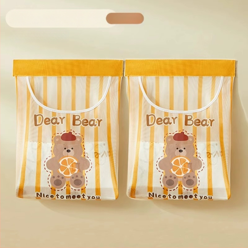 Tinkle montuojama sieninė laikymo kišenė šiukšlių maišiams, virtuvėje, mielas cartoon stilius, daugiafunkcinis organizatorius.