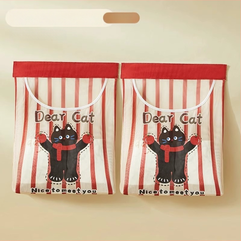 Tinkle montuojama sieninė laikymo kišenė šiukšlių maišiams, virtuvėje, mielas cartoon stilius, daugiafunkcinis organizatorius.